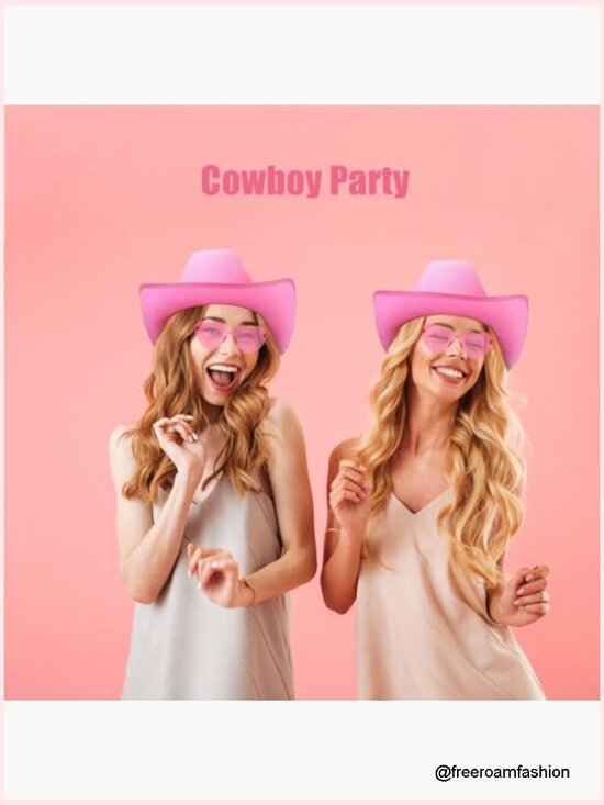 3x Pink Cowgirl Hats with Bandanas & Heart Sunglasses, Adult Felt Hat Set main image 4